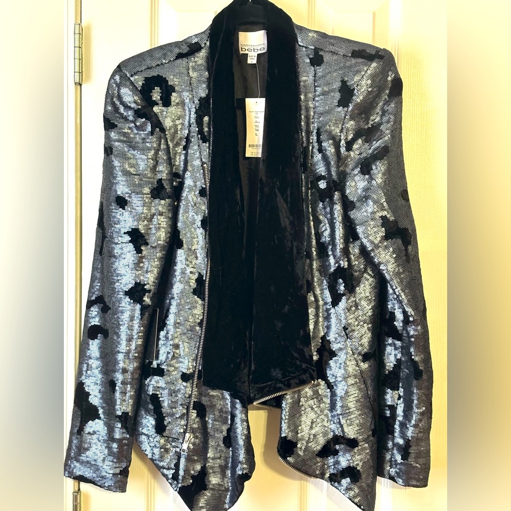 Velvet Drape Sequence Jacket Size Large - image 1